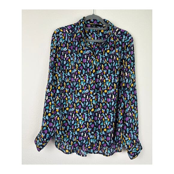 Gibson Women's Long Sleeve Shirt Blouse Sz Large Abstract Multicolor Workwear - Picture 1 of 9